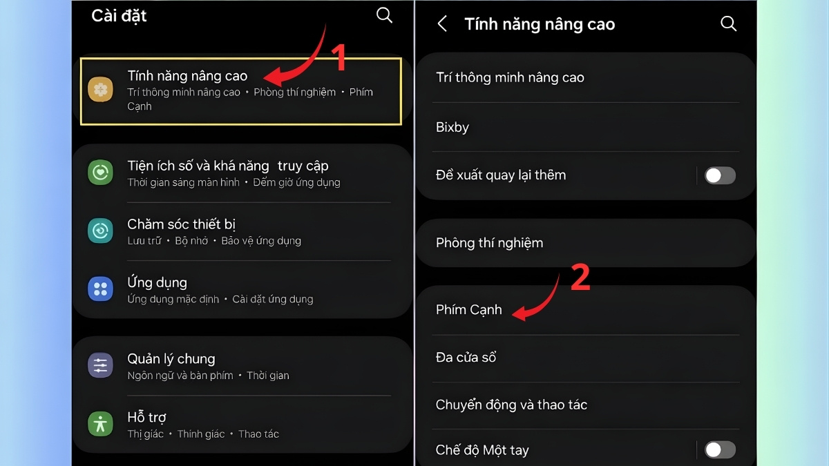Mở ứng dụng Bixby và truy cập vào phần Phím cạnh