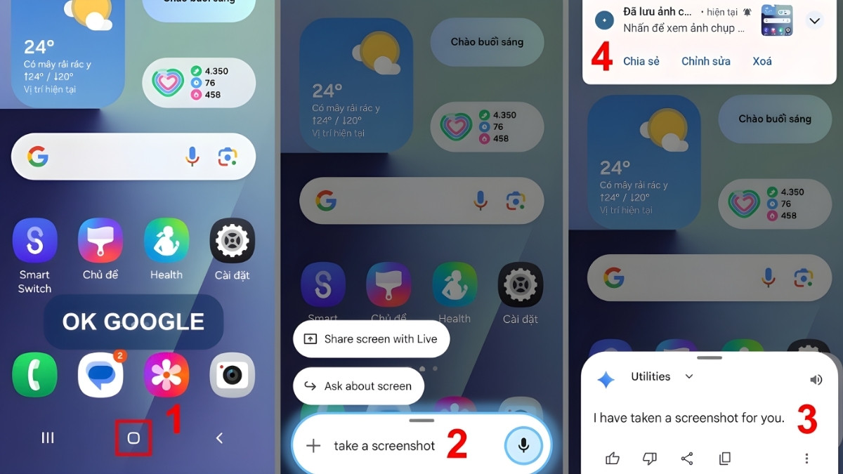 Thao tác chụp màn hình Samsung Galaxy A51 bằng Google Assistant