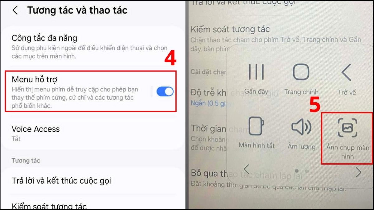 Bật Menu trợ năng và bắt đầu chụp màn hình