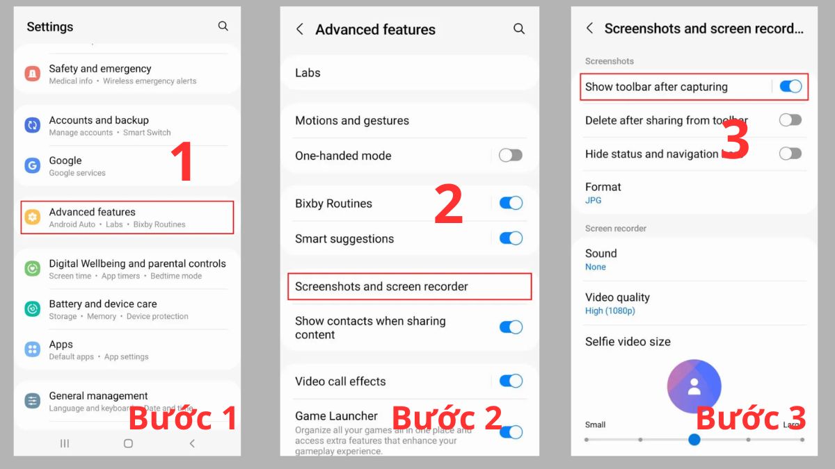 Kích hoạt tùy chọn Show toolbar after capturing trên Samsung Galaxy S23 Ultra