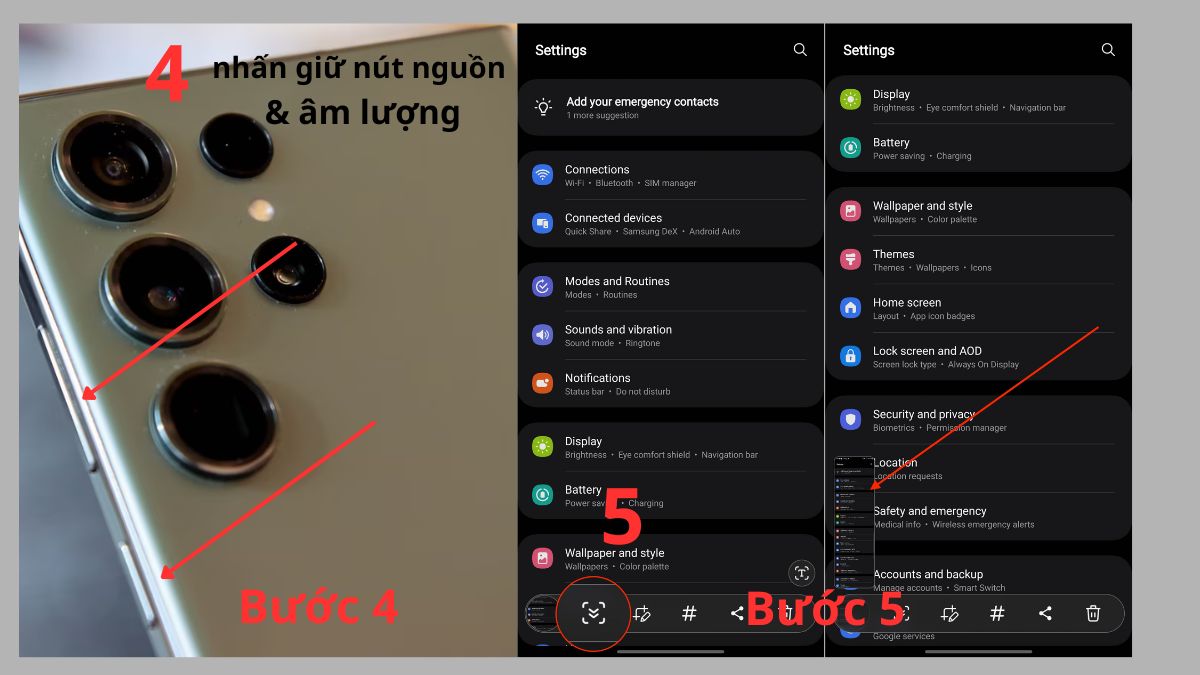 Tiến hành chụp màn hình bằng tổ hợp phím cứng và chọn vào biểu tượng Scroll capture