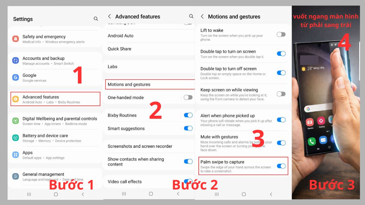 Bật tính năng chụp màn hình bằng cử chỉ Vuốt lòng bàn tay
