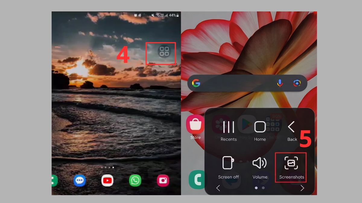 Chạm vào biểu tượng menu ảo và Ảnh chụp màn hình (Screenshots)