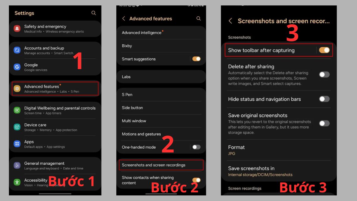 Thao tác bật tính năng chụp ảnh cuộn dài trên điện thoại Samsung Galaxy S24 Ultra