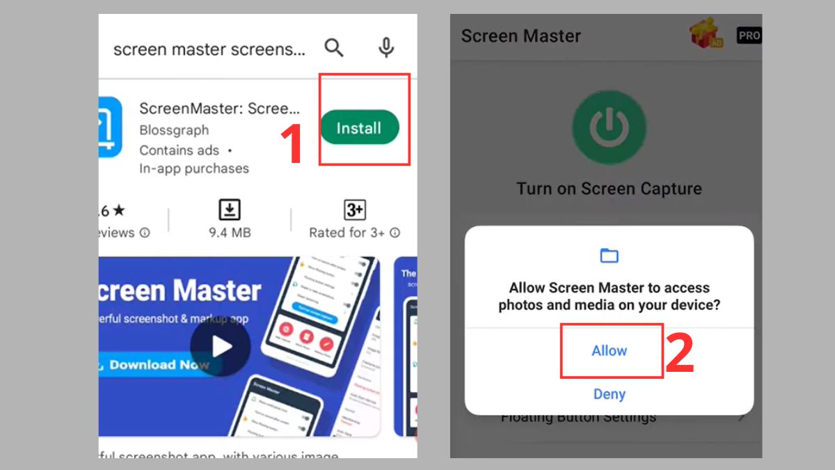 Tải ứng dụng Screen Master và cấp quyền truy cập vào thư mục ảnh