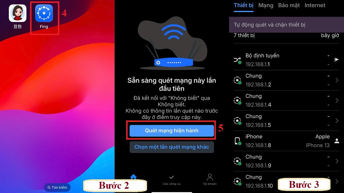 Mở ứng dụng và quét mạng hiện hành