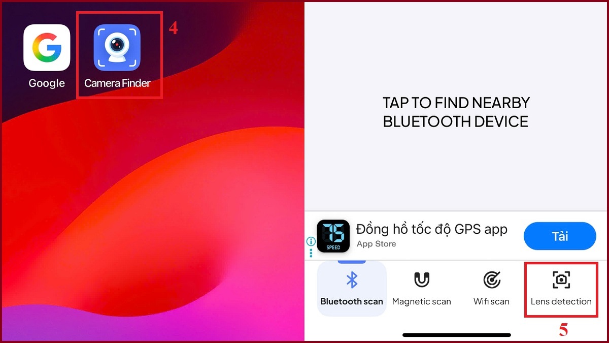 Mở ứng dụng và chọn mục Lens detection