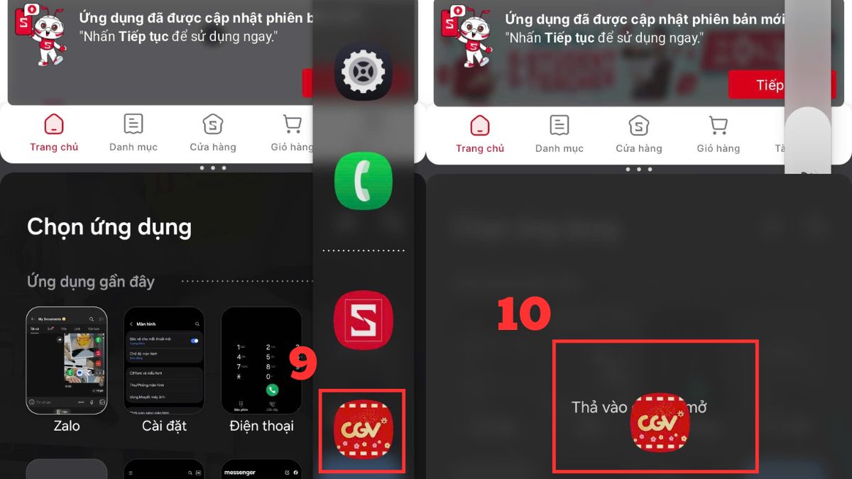 Vào lại Bảng ở cạnh và giữ biểu tượng ứng dụng thứ 2