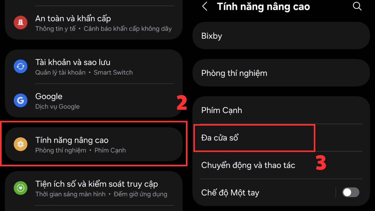 Tìm đến mục Đa cửa sổ