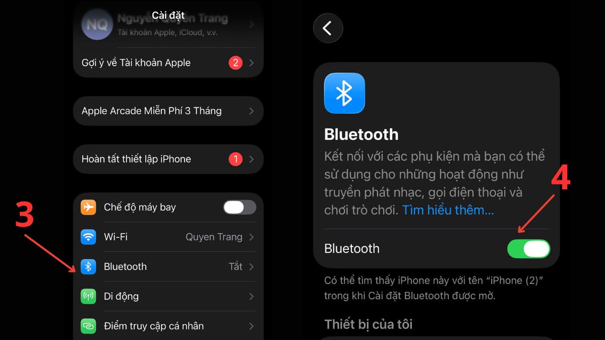 Bật Bluetooth trên iPhone