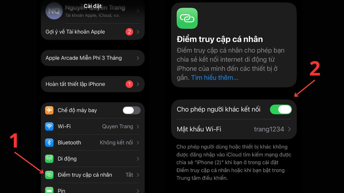 Nhấn chọn Điểm truy cập cá nhân