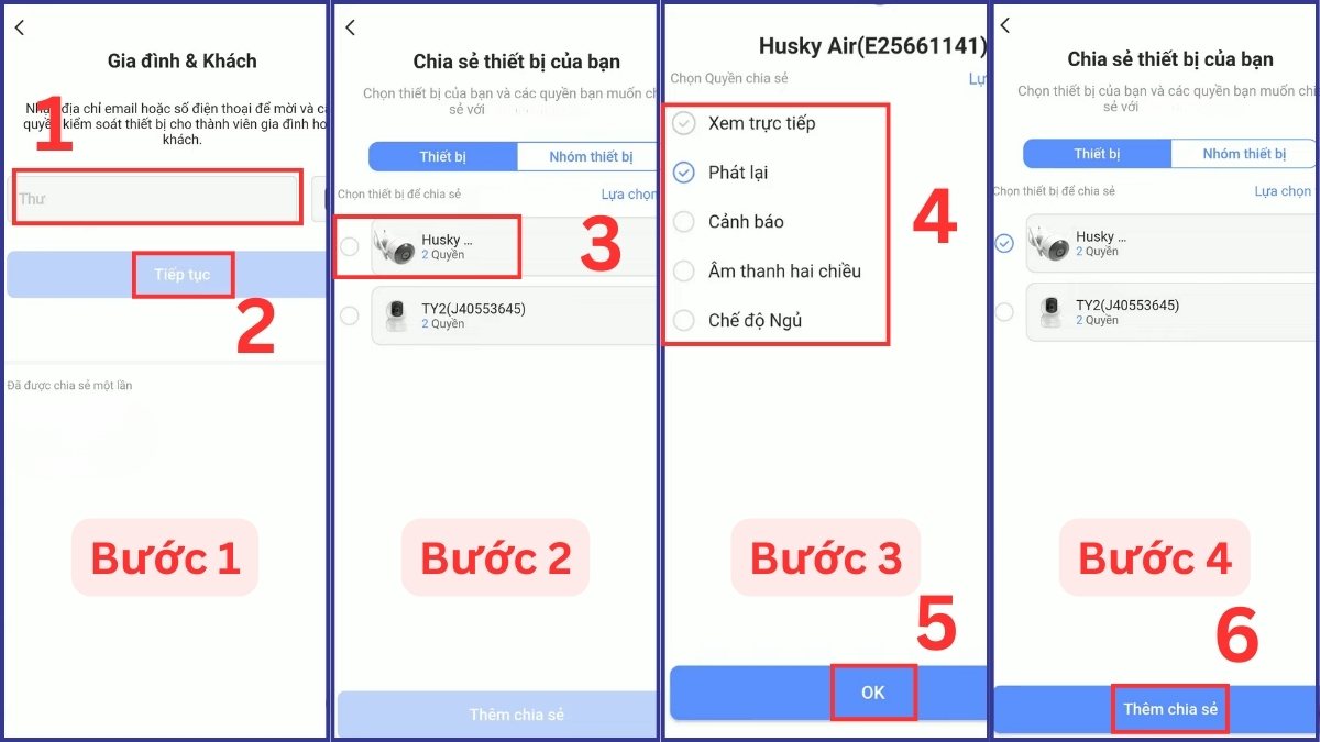 Nhập thông tin tài khoản được chia sẻ camera EZVIZ