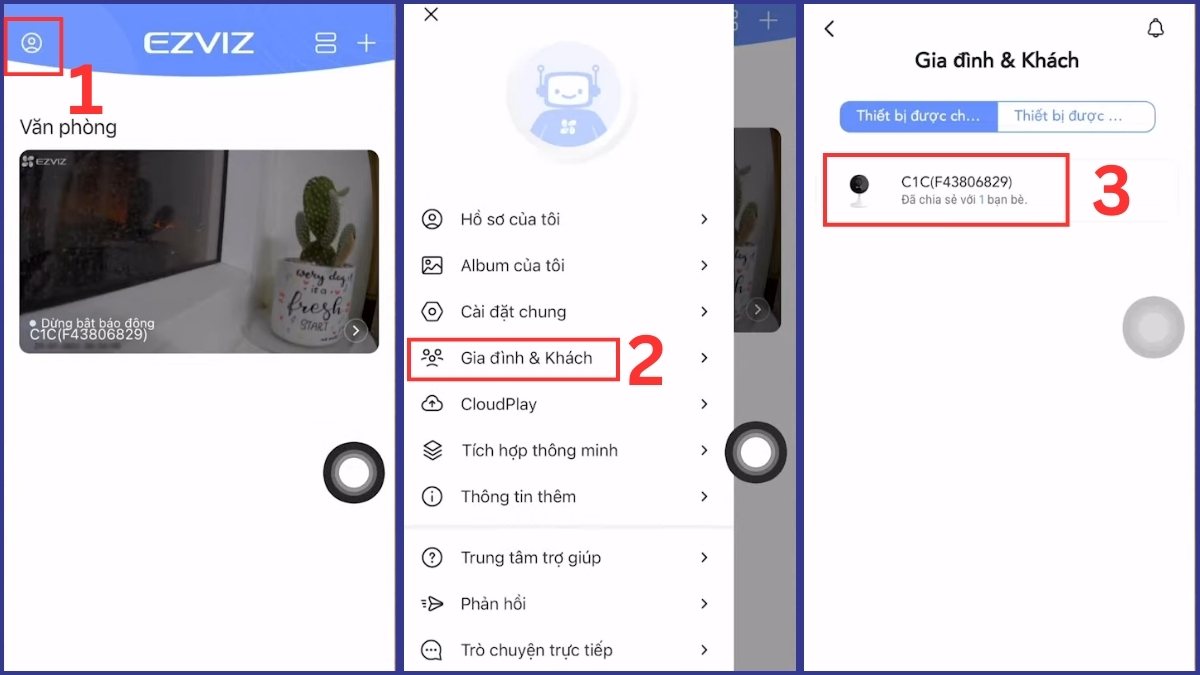 Truy cập vào mục Gia đình & khách và chọn vào thiết bị muốn hủy