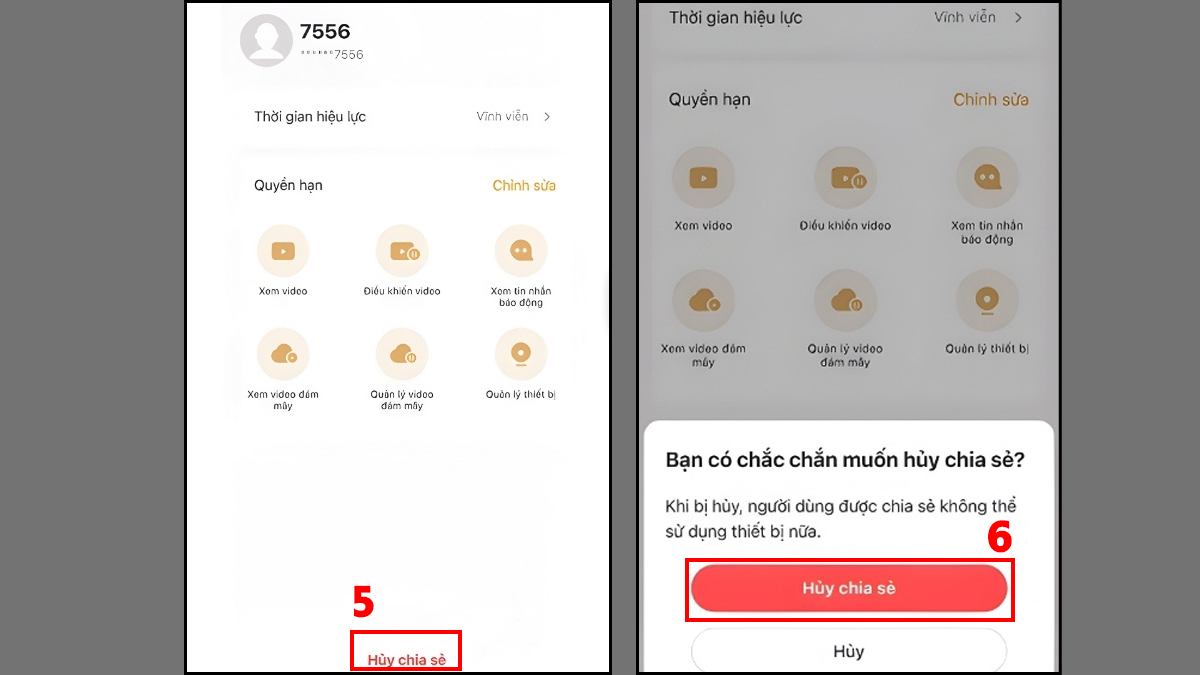 Chọn thiết bị cần hủy chia sẻ