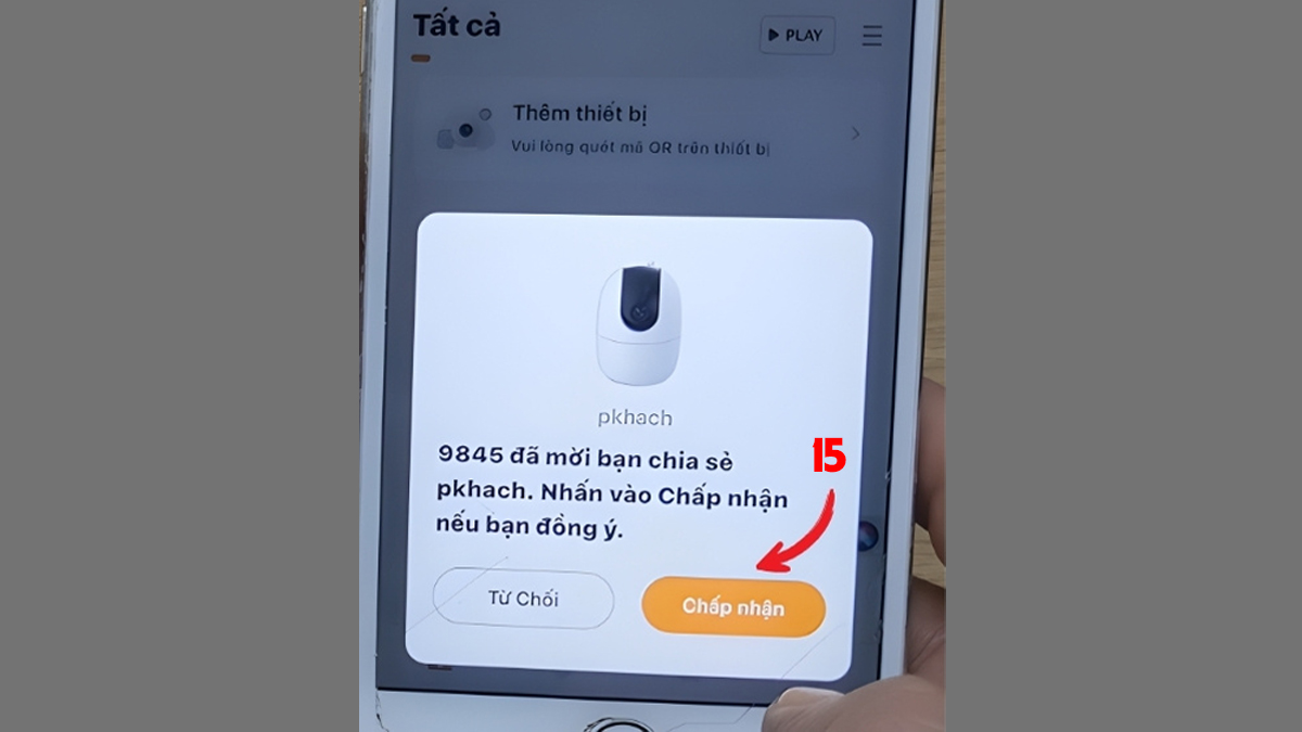 Bấm Chấp nhận trên thiết bị được chia sẻ