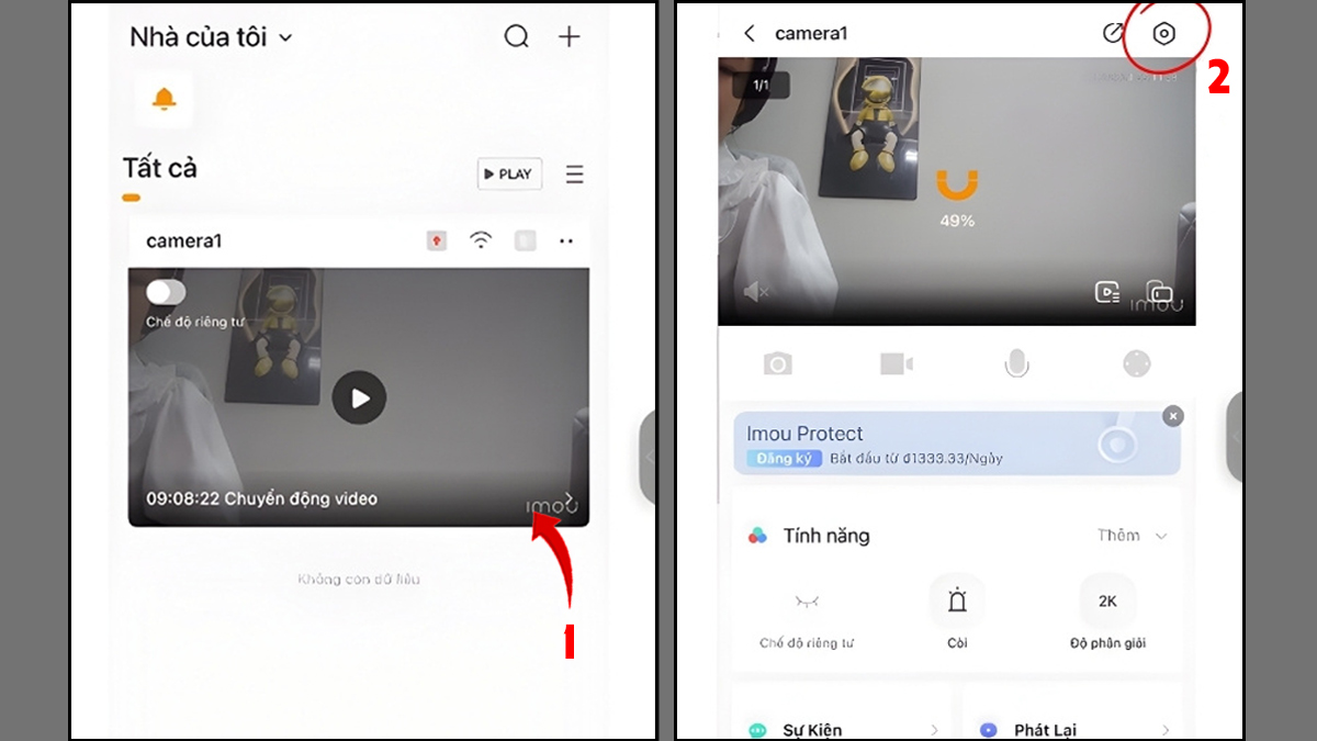 Mở ứng dụng IMOU Life và chọn biểu tượng Cài đặt