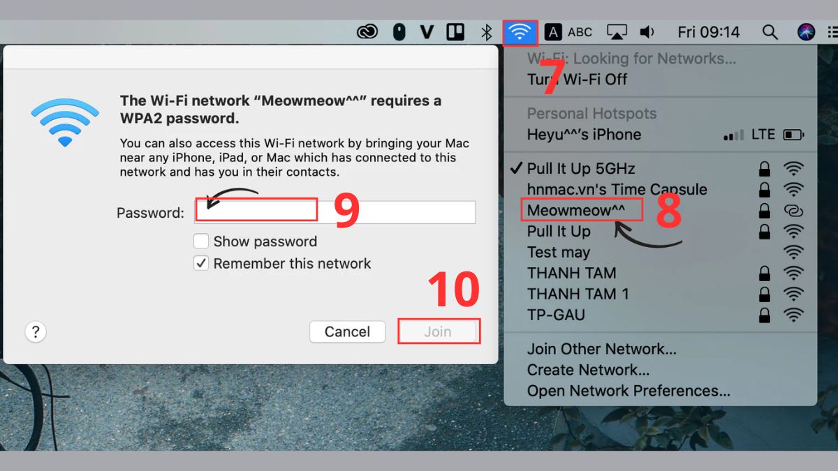 Thao tác kết nối MacBook với WIfi trên iPhone