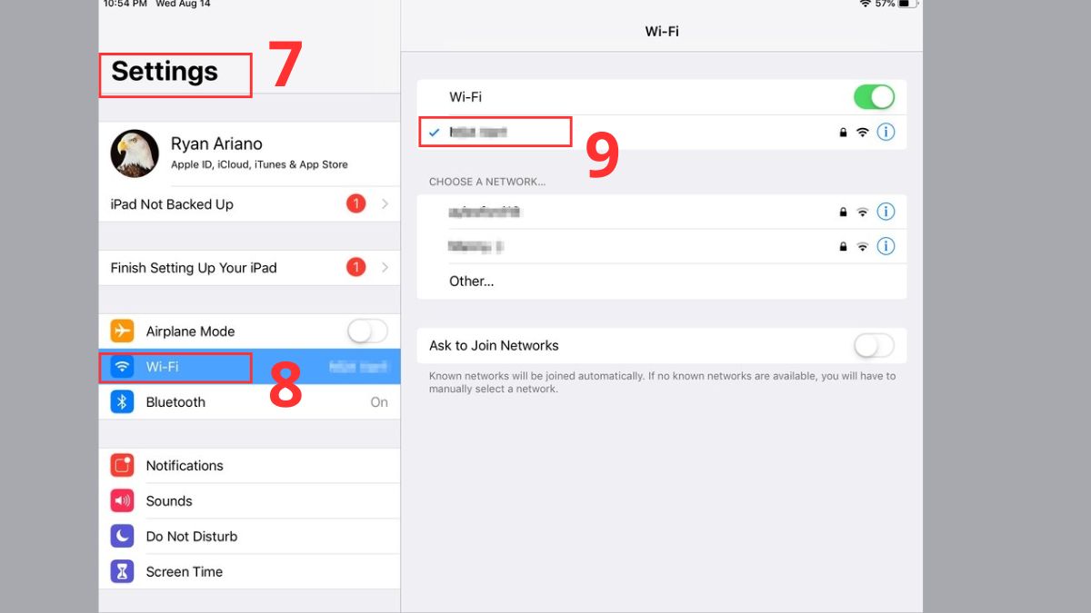 Thực hiện thao tác kết nối Wifi iPhone với iPad