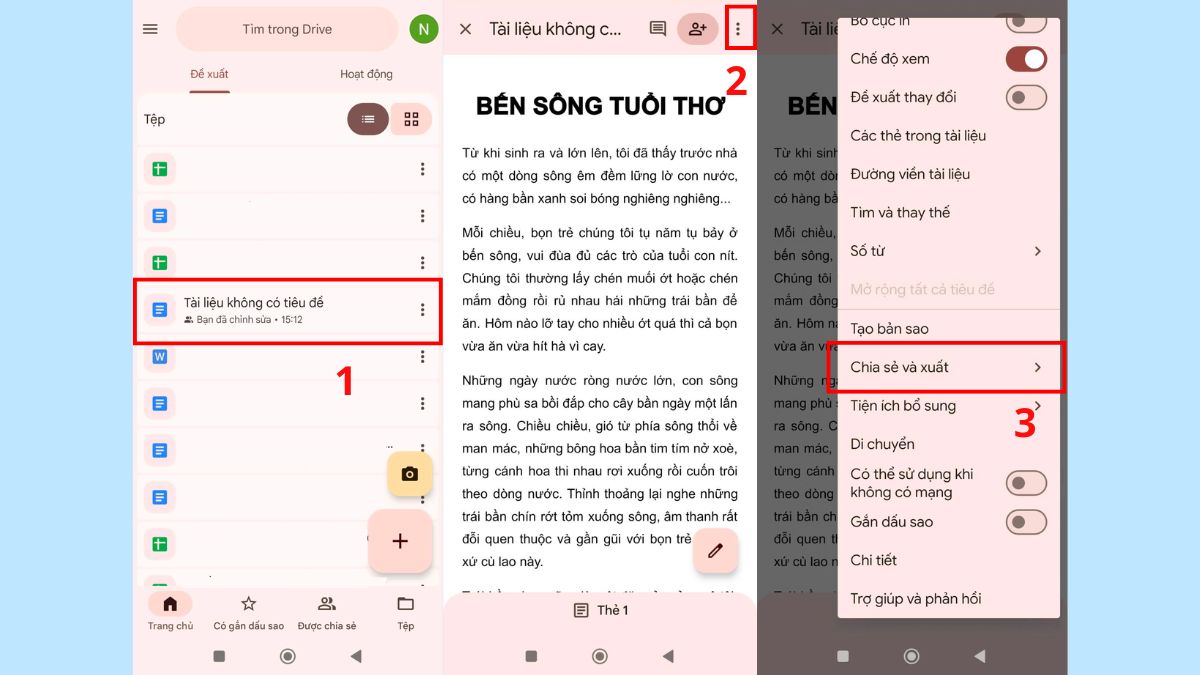 Tìm đến mục Chia sẻ và Xuất trên Google Docs