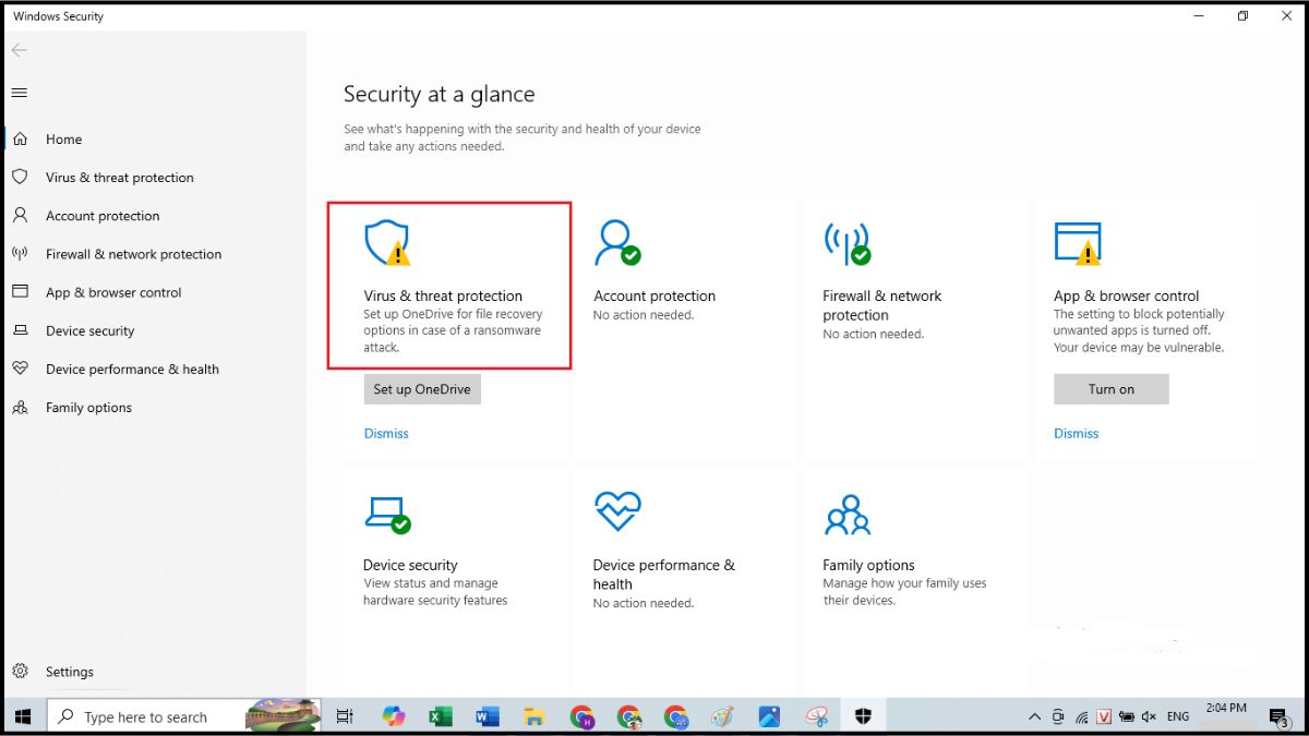 Vào mục Virus & threat protection