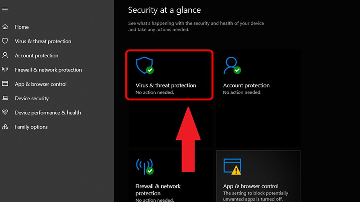 Tìm mục Virus & threat protection trong mục Windows Security