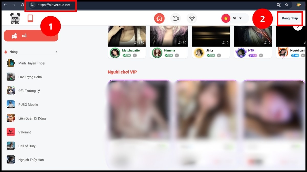 Đăng nhập tài khoản PlayerDuo