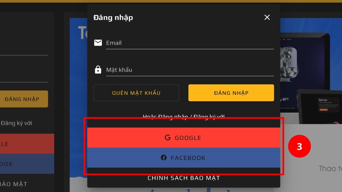 Tạo tài khoản nhanh bằng Google hoặc Facebook