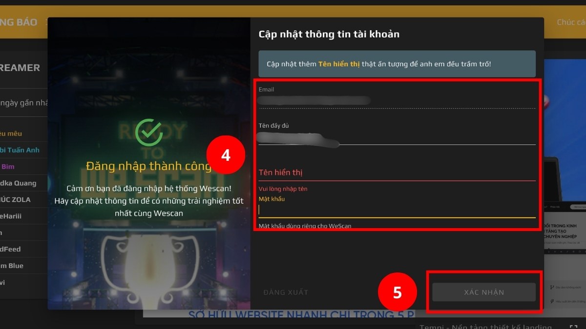 Điền thông tin trên màn hình và chọn Xác nhận