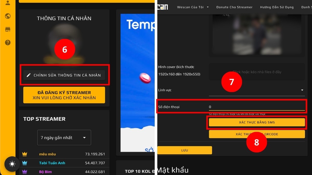 Điền số điện thoại và xác thực bằng SMS