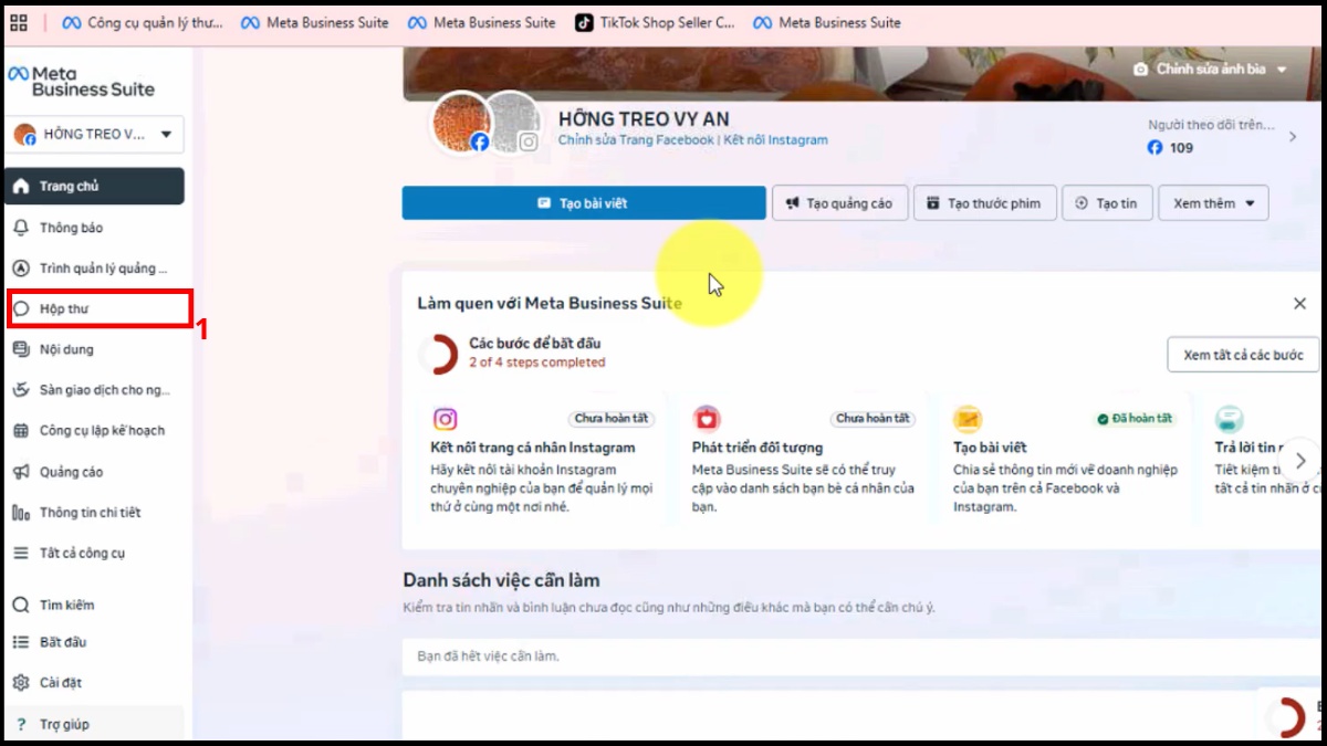 Chọn Hộp thư trong Meta Business Suite