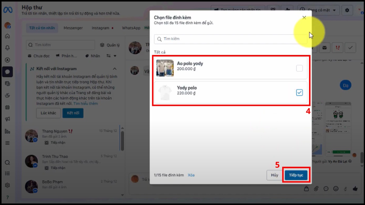 Chọn sản phẩm từ danh mục đã tạo và tiếp tục gửi sản phẩm cho khách hàng