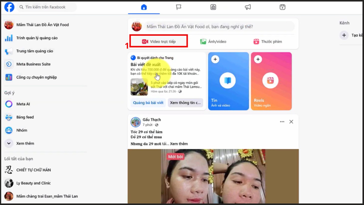 Tìm đến mục Video trực tiếp