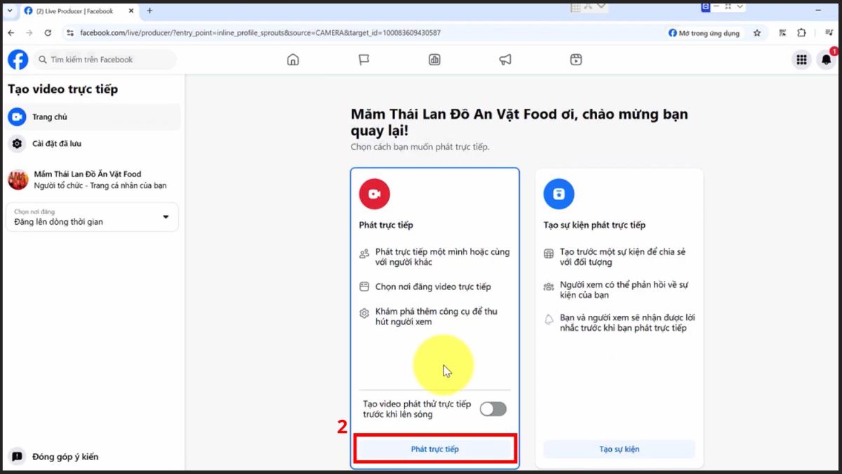 Chọn Phát trực tiếp