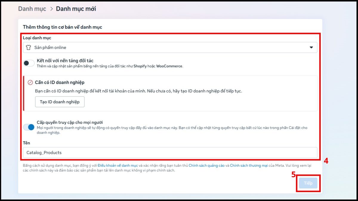 Điền các thông tin và chọn Tiếp