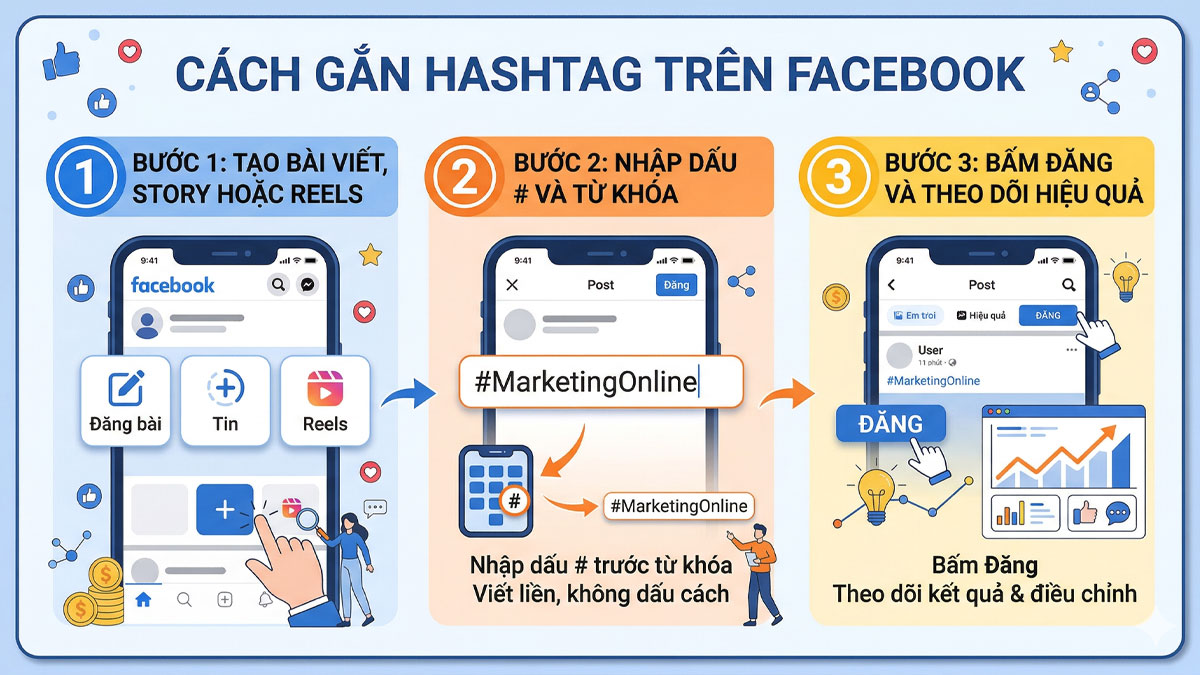 Thao tác gắn Hastag trên Facebook