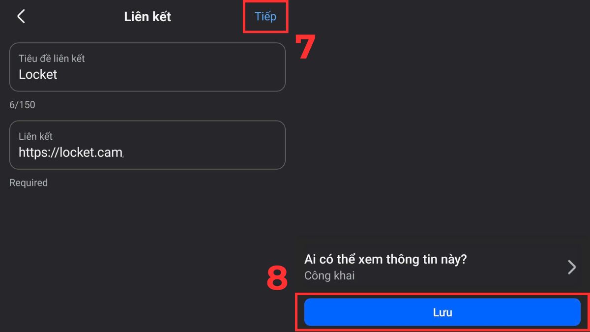 Nhấn Tiếp và Lưu