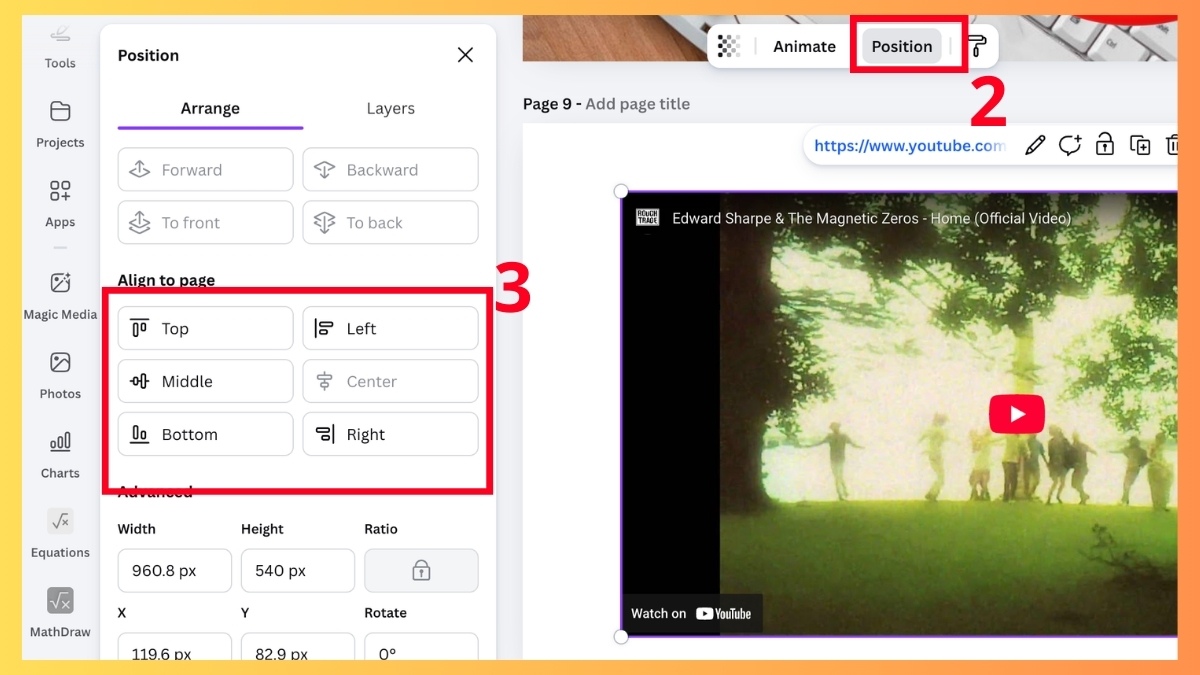 Đặt vị trí Video trên Canva