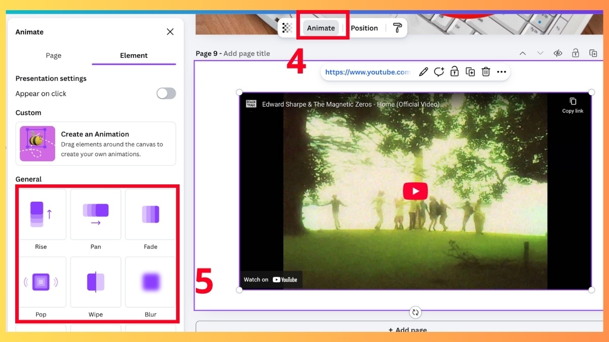 Thêm hiệu ứng cho video YouTube trong Canva