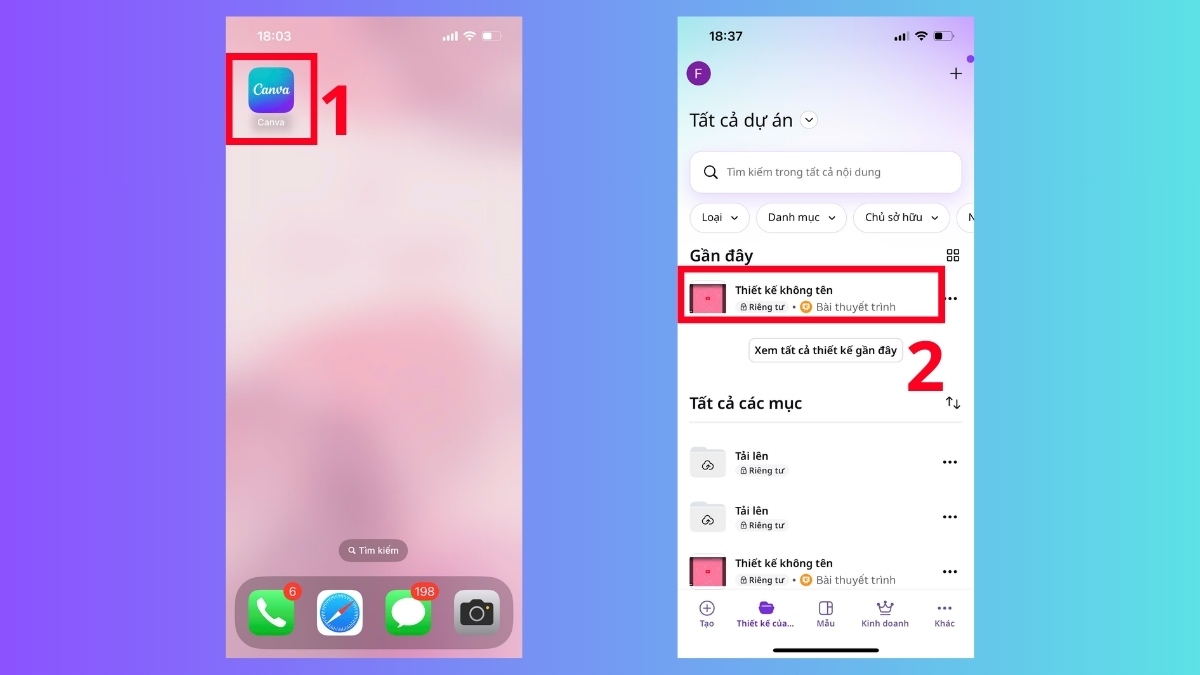 Truy cập dự án gần đây trong Canva