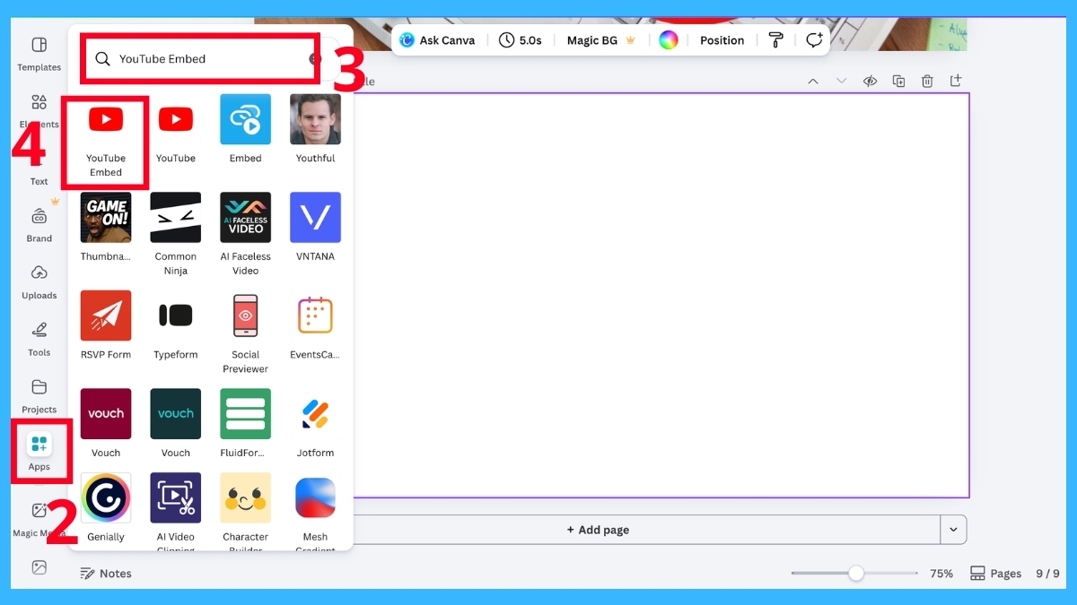 Tìm đến mục YouTube Embed