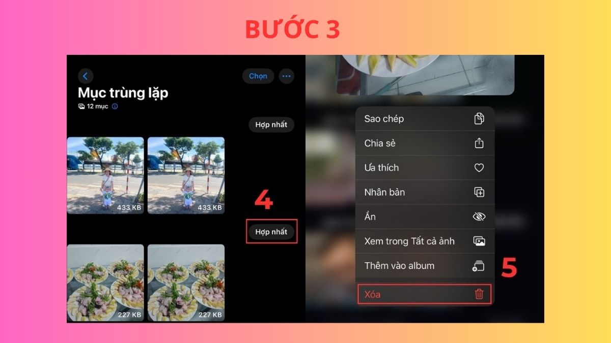 Thực hiện thao tác xóa ảnh trùng lặp