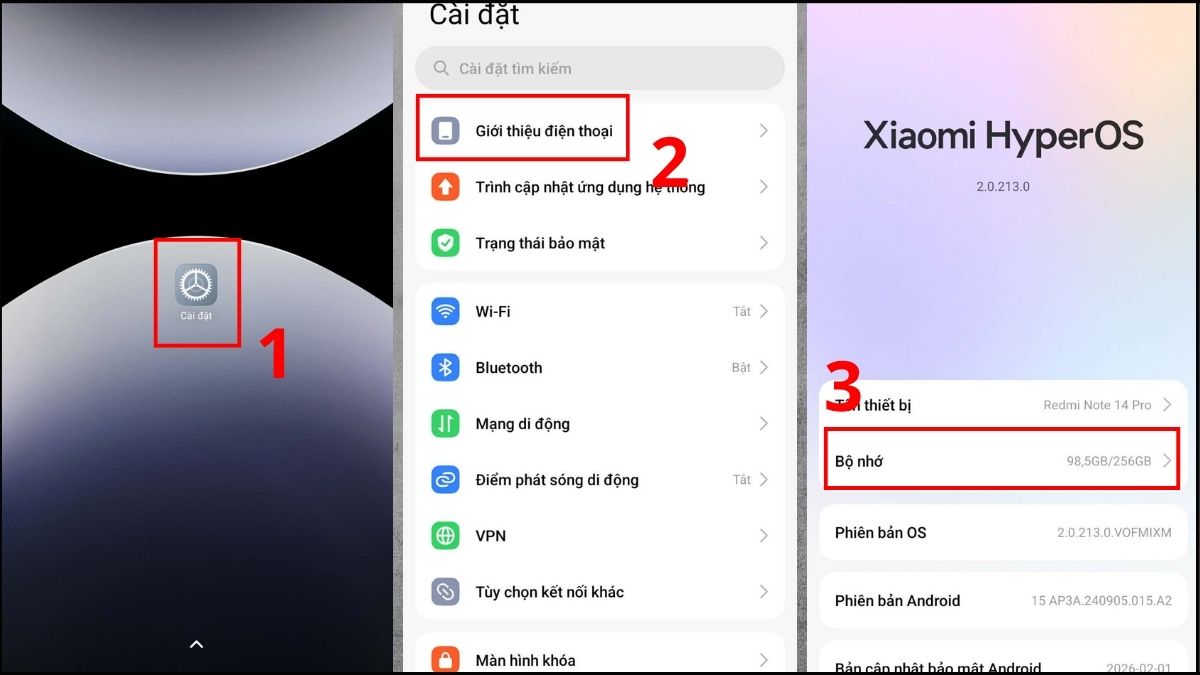 Thực hiện thao tác kiểm tra dung lượng điện thoại Xiaomi