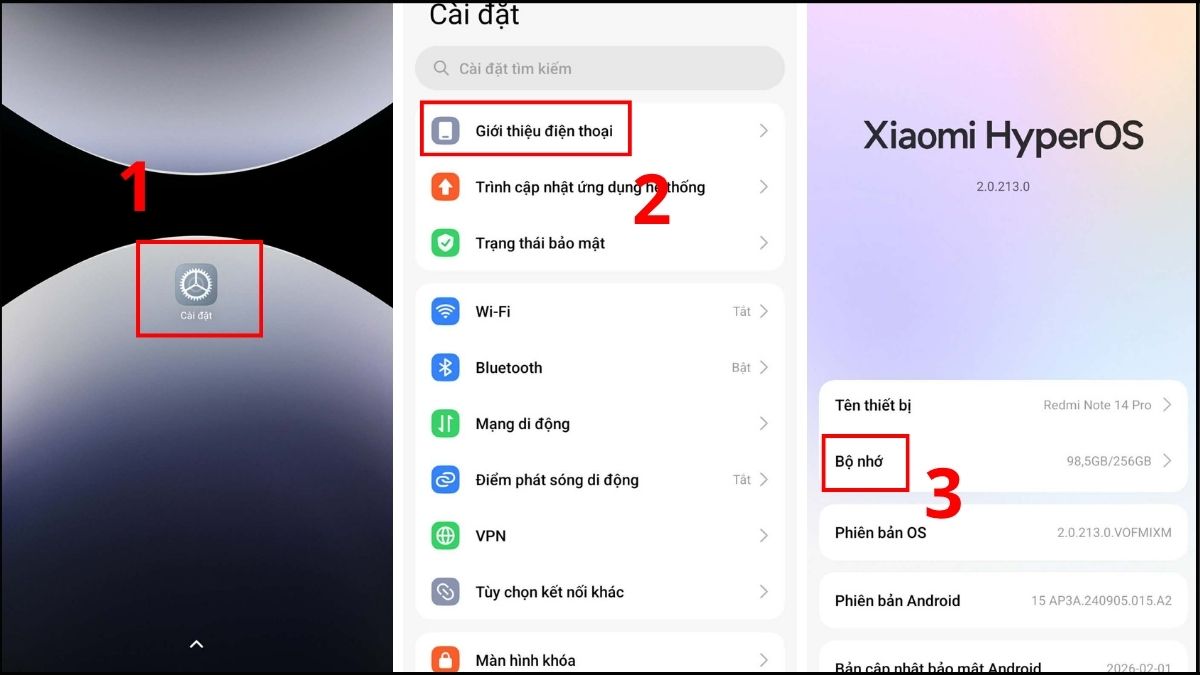 Vào mục Bộ nhớ trong phần Giới thiệu điện thoại