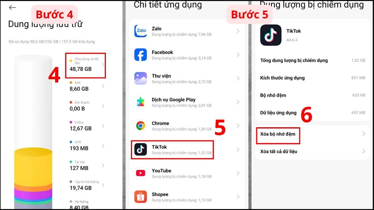 Xóa bộ nhớ đệm theo từng ứng dụng