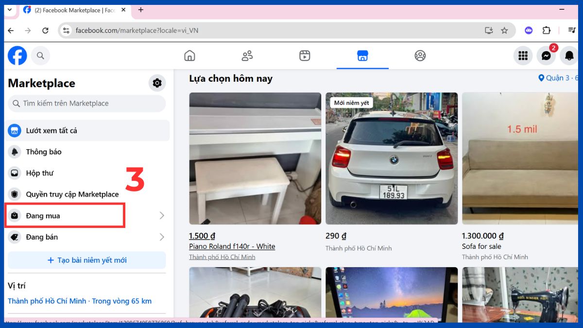 Nhấn vào mục Đang mua