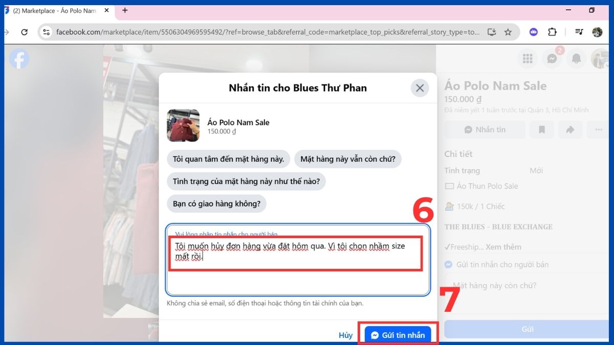Nhận tin nhắn hủy đơn hàng