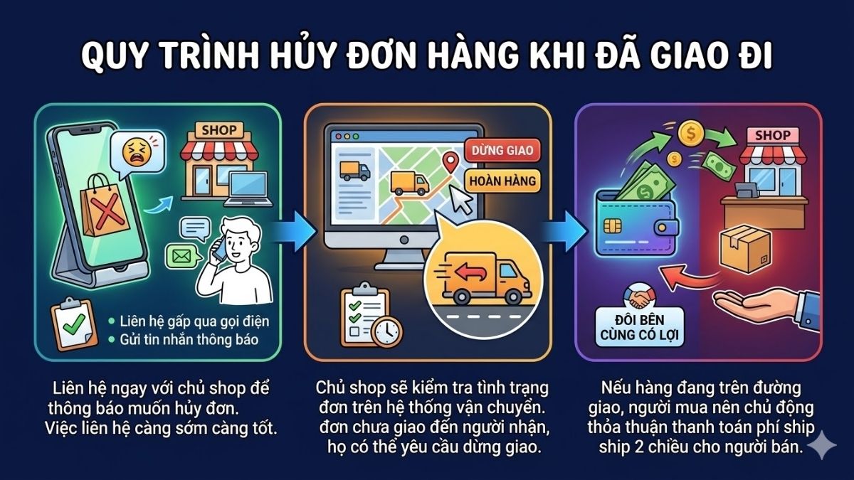 Liên hệ ngay với chủ shop sau khi hủy đơn hàng đã giao đi