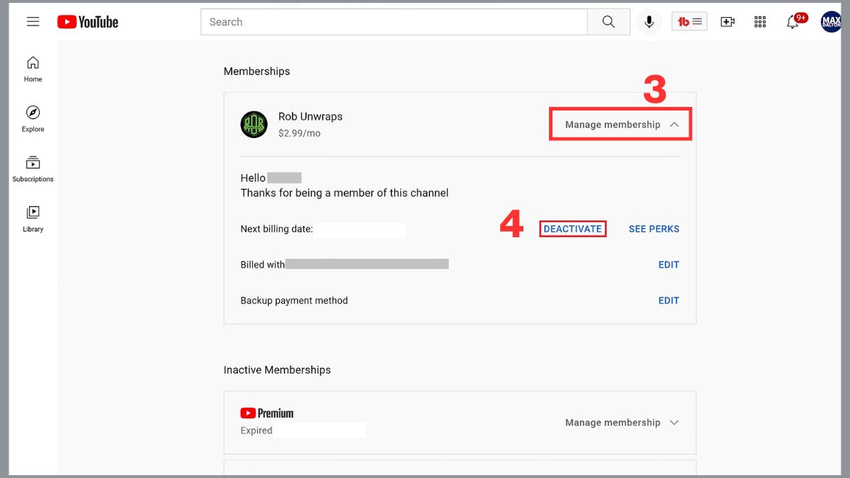 Chọn vào Hủy kích hoạt gói hội viên