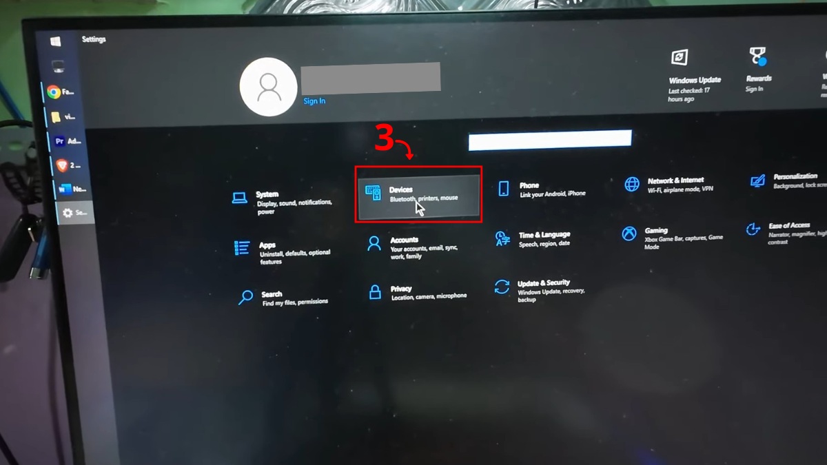 Mở cài đặt trên PC