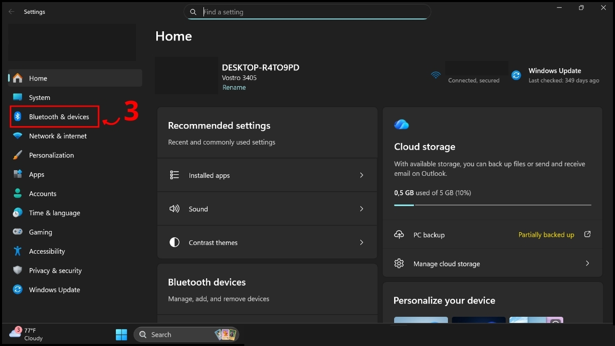 Truy cập vào mục Bluetooth & Devices